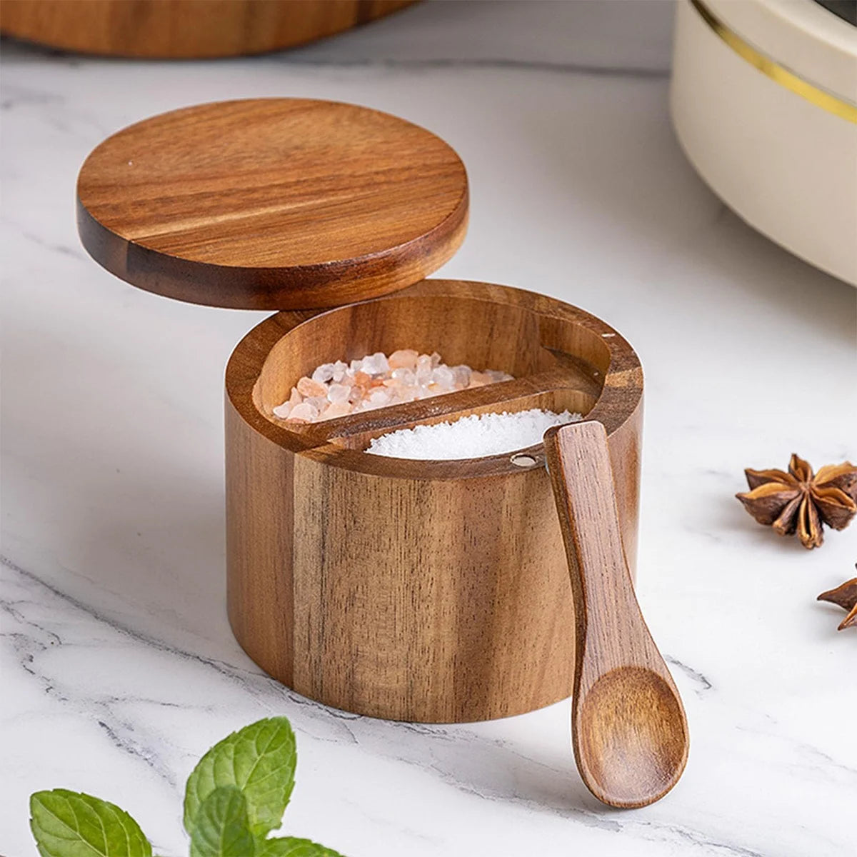 Salt Shaker with Spoon and Swivel Lid