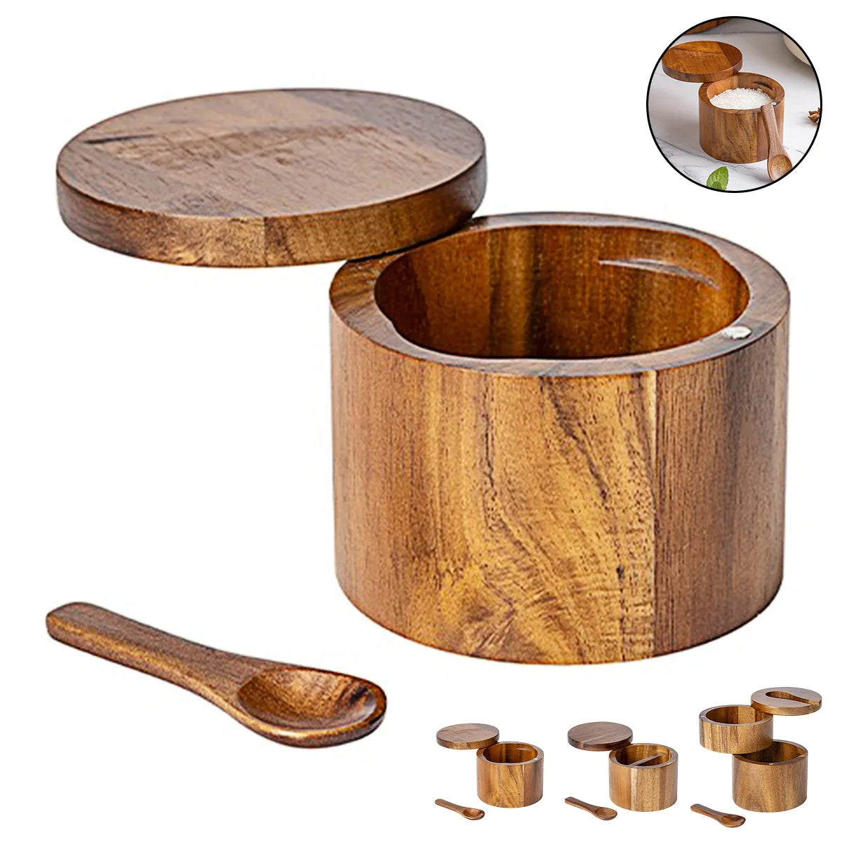 Salt Shaker with Spoon and Swivel Lid